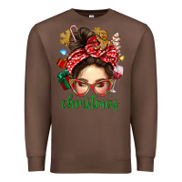 Chestnut Christmas Messy Bun With Gingerbread Man Premium Sweatshirt - BundleAndBundleShop