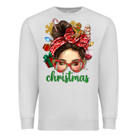 Dove Grey Christmas Messy Bun With Gingerbread Man Premium Sweatshirt - BundleAndBundleShop