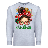 Heather Grey Christmas Messy Bun With Gingerbread Man Premium Sweatshirt - BundleAndBundleShop