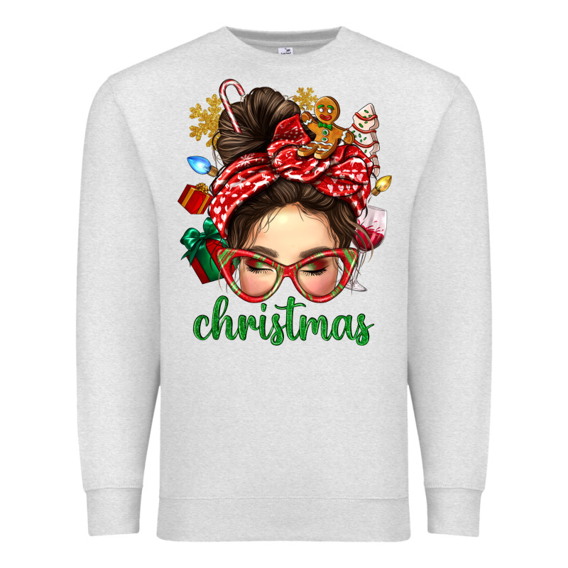 Christmas Messy Bun With Gingerbread Man Premium Sweatshirt by BundleAndBundleShop | Teevron