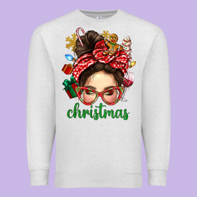 Christmas Messy Bun With Gingerbread Man Premium Sweatshirt Designed By Bundleandbundleshop