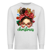 Oatmeal Heather Christmas Messy Bun With Gingerbread Man Premium Sweatshirt - BundleAndBundleShop