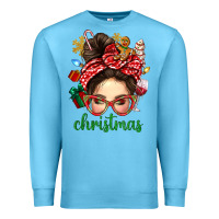 Ocean Blue Christmas Messy Bun With Gingerbread Man Premium Sweatshirt - BundleAndBundleShop