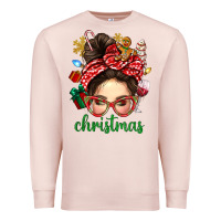 Pale Pink Christmas Messy Bun With Gingerbread Man Premium Sweatshirt - BundleAndBundleShop