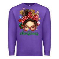 Purple Christmas Messy Bun With Gingerbread Man Premium Sweatshirt - BundleAndBundleShop