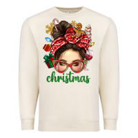 Sandshell Christmas Messy Bun With Gingerbread Man Premium Sweatshirt - BundleAndBundleShop