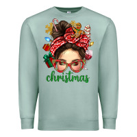 Seafoam Christmas Messy Bun With Gingerbread Man Premium Sweatshirt - BundleAndBundleShop