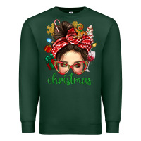 Sports Green Christmas Messy Bun With Gingerbread Man Premium Sweatshirt - BundleAndBundleShop