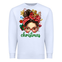 White Christmas Messy Bun With Gingerbread Man Premium Sweatshirt - BundleAndBundleShop