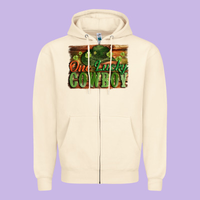 One Lucky Cowboy St. Patrick's Day Zipper Hoodie Designed By Cowgirlartshop