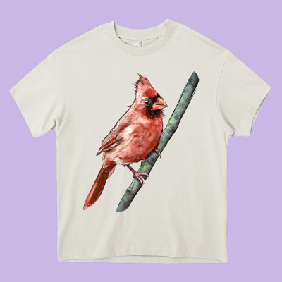 Northern Cardinal Bird Heavy Core Tee Designed By Lillyallendesigns