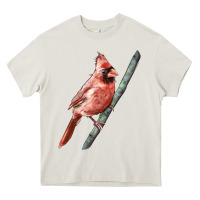 Cream Northern Cardinal Bird Heavy Core Tee - LillyAllenDesigns