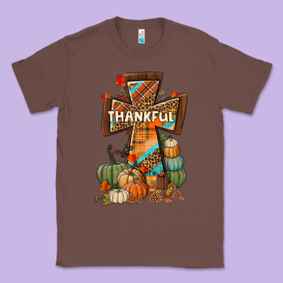 Thankful Fall Cross Classic Tee Designed By Bundleandbundleshop