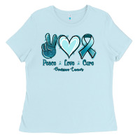Baby Blue Peace Love Cure Ovarian Cancer Ladies Tee - Jasminsmagicworld