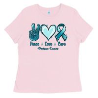 Bubblegum Pink Peace Love Cure Ovarian Cancer Ladies Tee - Jasminsmagicworld