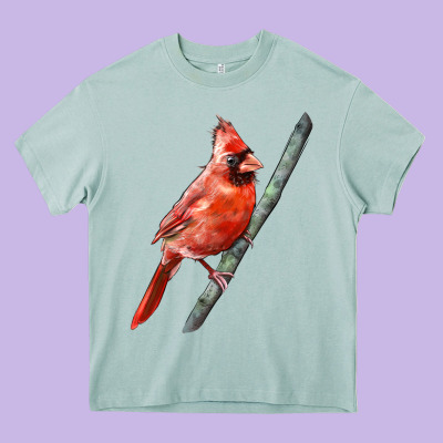 Northern Cardinal Bird Heavy Core Tee Designed By Lillyallendesigns