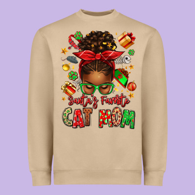 Santas Favorite Cat Mom Heavyweight Sweatshirt Designed By Texasbilliewilder