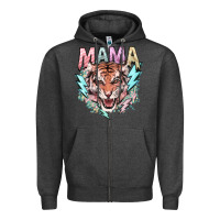 Charcoal Heather Mama tiger lightning bolt Zipper Hoodie - HowdyJamesFarm