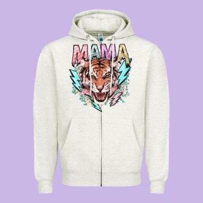 Mama Tiger Lightning Bolt Zipper Hoodie Designed By Howdyjamesfarm