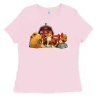 Bubblegum Pink Red Barn Farm Animals Ladies Tee - Jasminsmagicworld