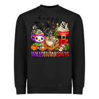 Black happy hallothanksmas skeleton coffee cups Heavyweight Sweatshirt - texasbilliewilder
