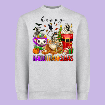 Happy Hallothanksmas Skeleton Coffee Cups Heavyweight Sweatshirt Designed By Texasbilliewilder