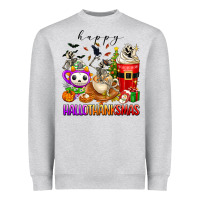 Heather Grey happy hallothanksmas skeleton coffee cups Heavyweight Sweatshirt - texasbilliewilder
