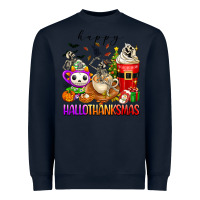 Navy happy hallothanksmas skeleton coffee cups Heavyweight Sweatshirt - texasbilliewilder