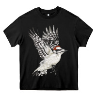 Black Flying Downy Woodpecker Heavy Core Tee - LillyAllenDesigns