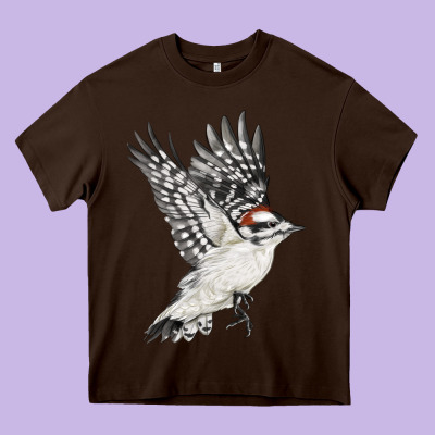Flying Downy Woodpecker Heavy Core Tee Designed By Lillyallendesigns