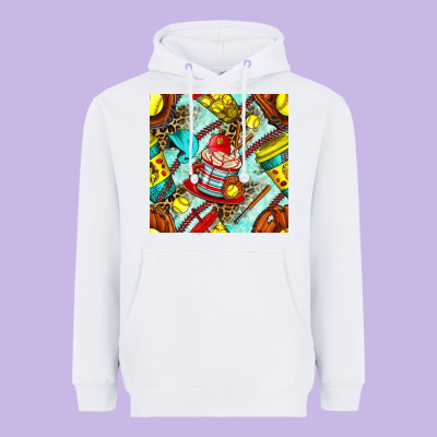 Softball Coffee Cup And Bat With Leopard Seamless Pattern Bbs Heavyweight Hoodie Designed By Bundleandbundleshop