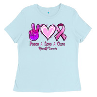 Baby Blue Peace Love Cure Breast Cancer Ladies Tee - Jasminsmagicworld