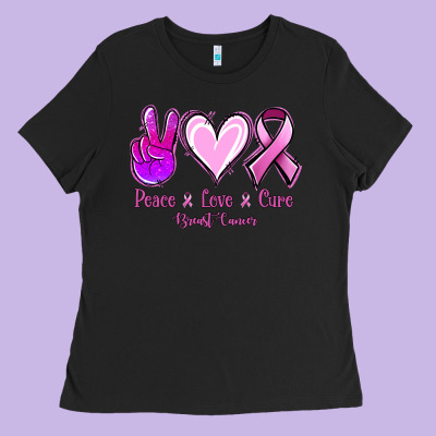 Peace Love Cure Breast Cancer Ladies Tee Designed By Jasminsmagicworld