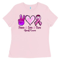 Bubblegum Pink Peace Love Cure Breast Cancer Ladies Tee - Jasminsmagicworld