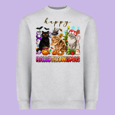 Happy Hallothanksmas Cats Heavyweight Sweatshirt Designed By Texasbilliewilder