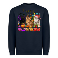 Navy happy hallothanksmas cats Heavyweight Sweatshirt - texasbilliewilder