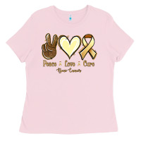 Bubblegum Pink Peace Love Cure Bone Cancer Ladies Tee - Jasminsmagicworld