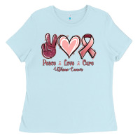 Baby Blue Peace Love Cure Uterine Cancer Ladies Tee - Jasminsmagicworld
