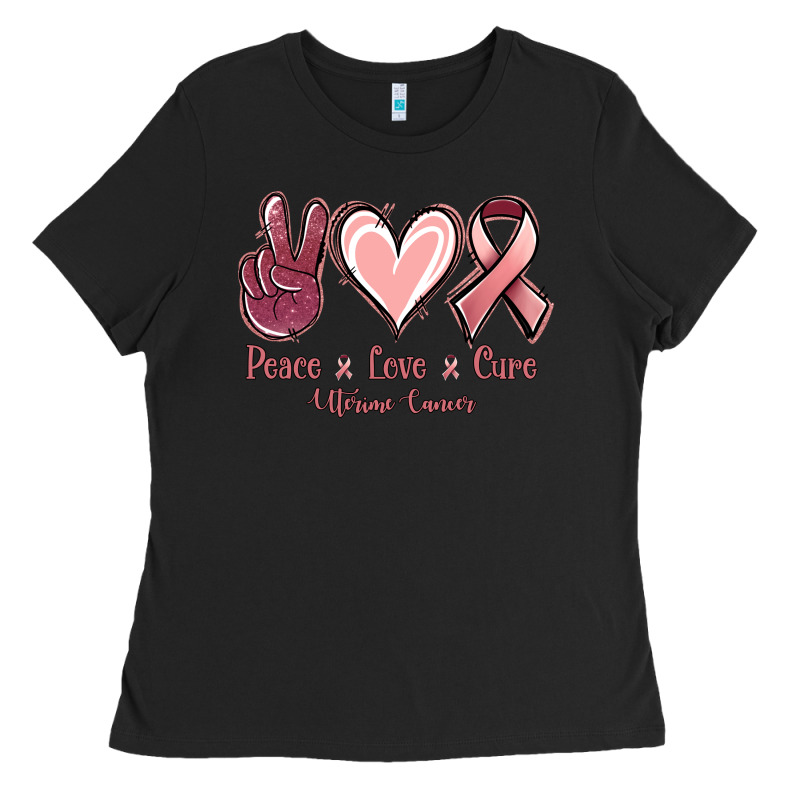 Peace Love Cure Uterine Cancer Ladies Tee by Jasminsmagicworld | Teevron