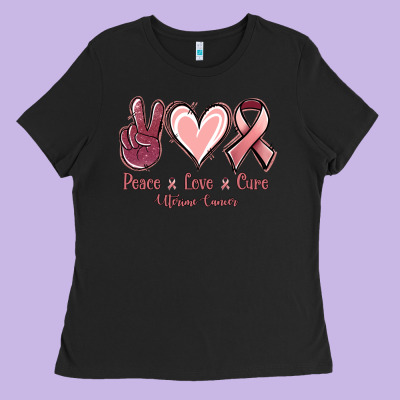 Peace Love Cure Uterine Cancer Ladies Tee Designed By Jasminsmagicworld
