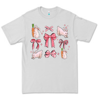 Dove Grey pink ribbons with rabbits Premium Tee - MaliasSmallBusiness