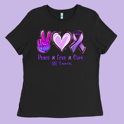 Peace Love Cure All Cancers Ladies Tee Designed By Jasminsmagicworld