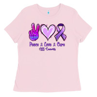 Bubblegum Pink Peace Love Cure All Cancers Ladies Tee - Jasminsmagicworld