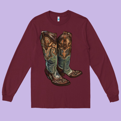 Cowgirl Boots Long Sleeve Tee Designed By Ranaportraitstore