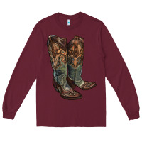 Burgundy cowgirl boots Long Sleeve Tee - RanaPortraitStore