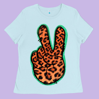 Orange Leopard Peace Sign Ladies Tee Designed By Jasminsmagicworld
