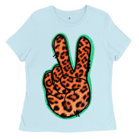 Baby Blue Orange Leopard Peace Sign Ladies Tee - Jasminsmagicworld