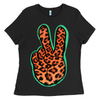 Black Orange Leopard Peace Sign Ladies Tee - Jasminsmagicworld