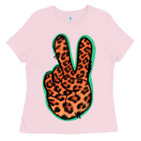 Bubblegum Pink Orange Leopard Peace Sign Ladies Tee - Jasminsmagicworld
