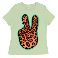 Matcha Orange Leopard Peace Sign Ladies Tee - Jasminsmagicworld